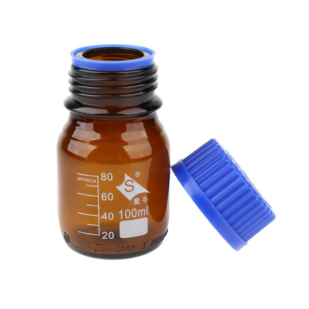 4XGraduated Round Glass Reagent Bottle With Scale Line Screw Cap 250ml+100mL