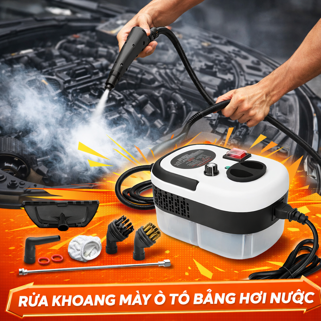 Máy Rửa Làm Sạch Hơi Nước Đa Năng Ô Tô &amp; Gia Đình – Khoang Động Cơ, Nội Thất, Điều Hòa Sạch Sâu