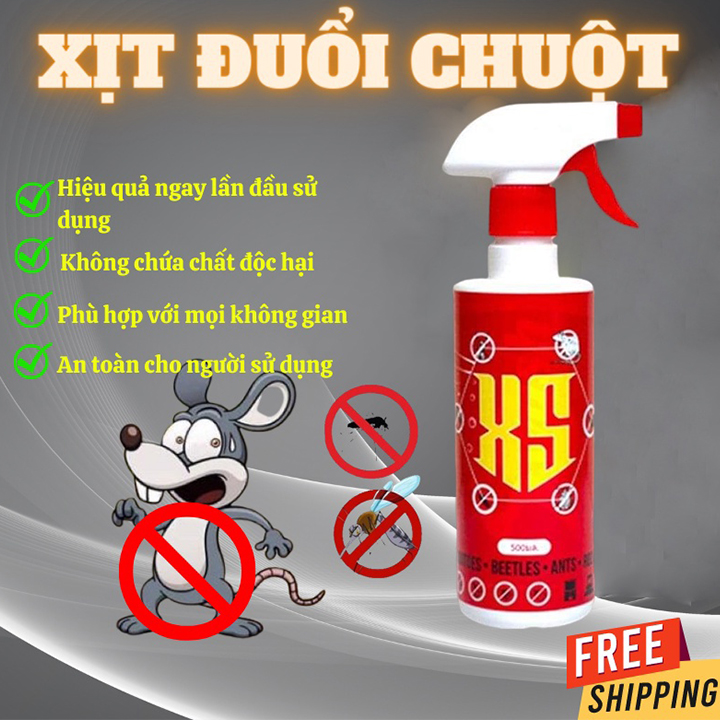 Chai Xịt Đuổi Chuột XS 500 ML Thái Lan - Không Mùi, An toàn - Xua Đuổi Chuột, Gián, Côn Trùng Nguồn Gốc Thảo Mộc Có Kèm Vòi Xịt