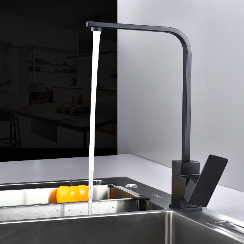 Vòi rửa bát nóng lạnh Kagol vuông mạ Black