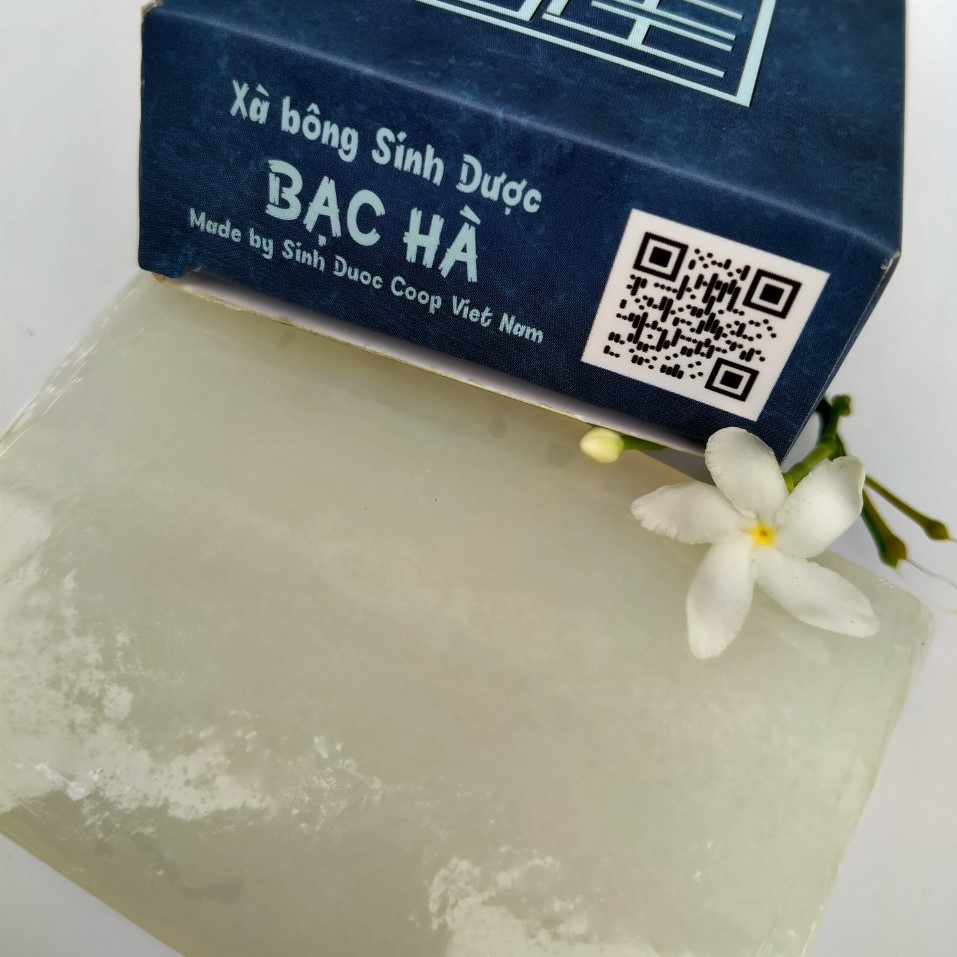 Xà bông Sinh Dược Bạc hà, xà bông cục handmade 100gr, mẫu bao bì vẽ mộc, mùi bạc hà thơm mát, làm sạch diệt khuẩn, mát da