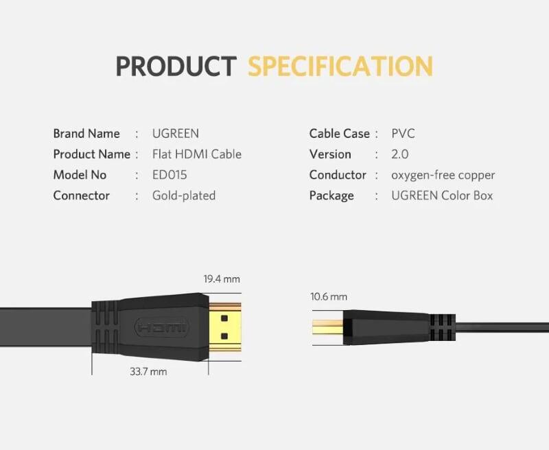 Ugreen UG70159ED015TK 2M Cáp tín hiệu HDMI dẹt - HÀNG CHÍNH HÃNG