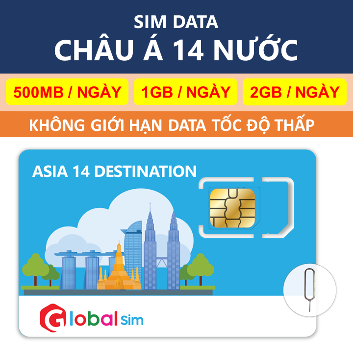 SIM DU LỊCH CHÂU Á 14 NƯỚC - KHÔNG GIỚI HẠN DATA TỐC ĐỘ THẤP