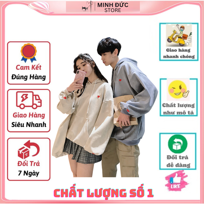 Áo Đôi Đẹp Nam Nữ MM02, Áo Đôi Với Người Yêu  Nỉ Có Mũ InTim Trắng Xám  ý Nghĩa