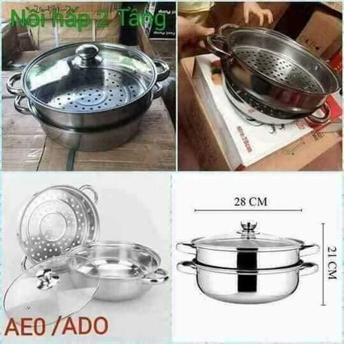 Nồi hấp INOX 2 tầng siêu đẹp 28cm,Nồi hấp 2 tầng