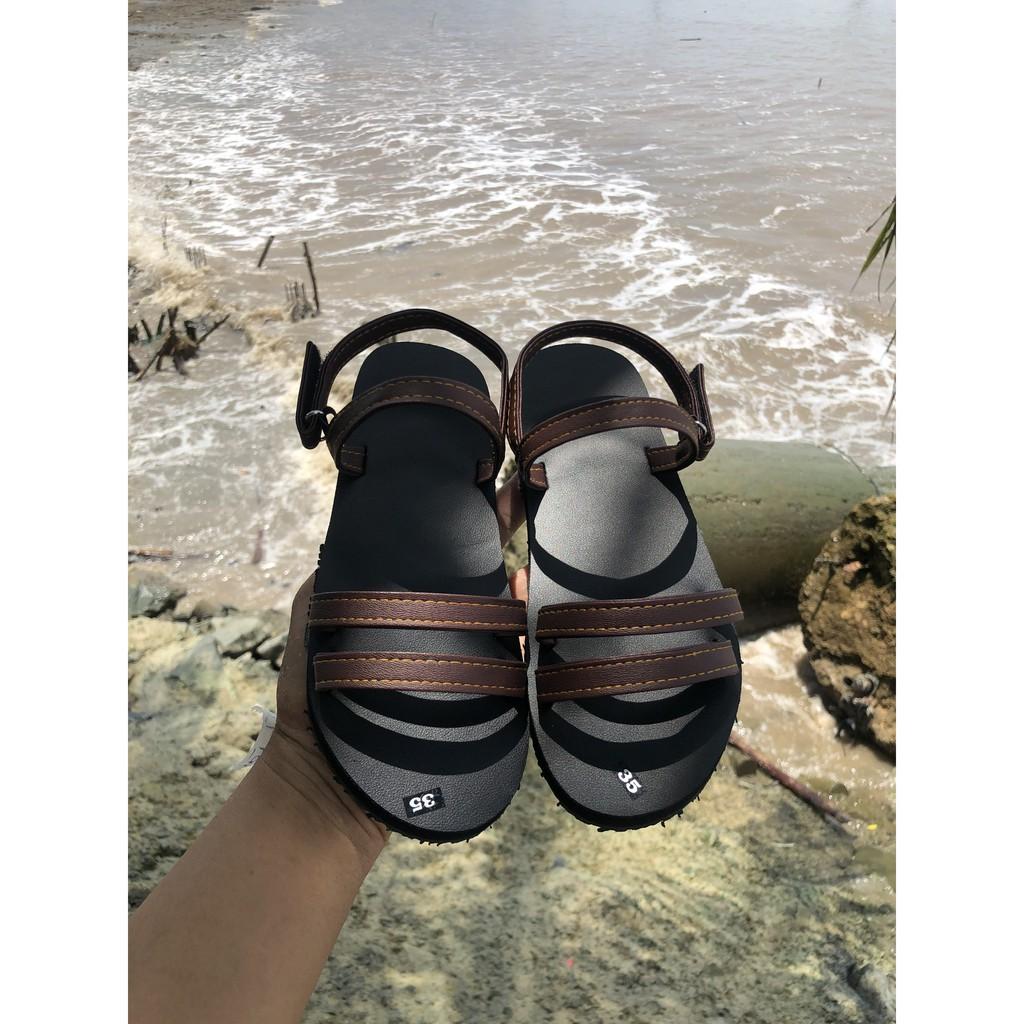 Sandal nữ đế đen quai nâu size từ 35 đến 42 khác size ib chọn