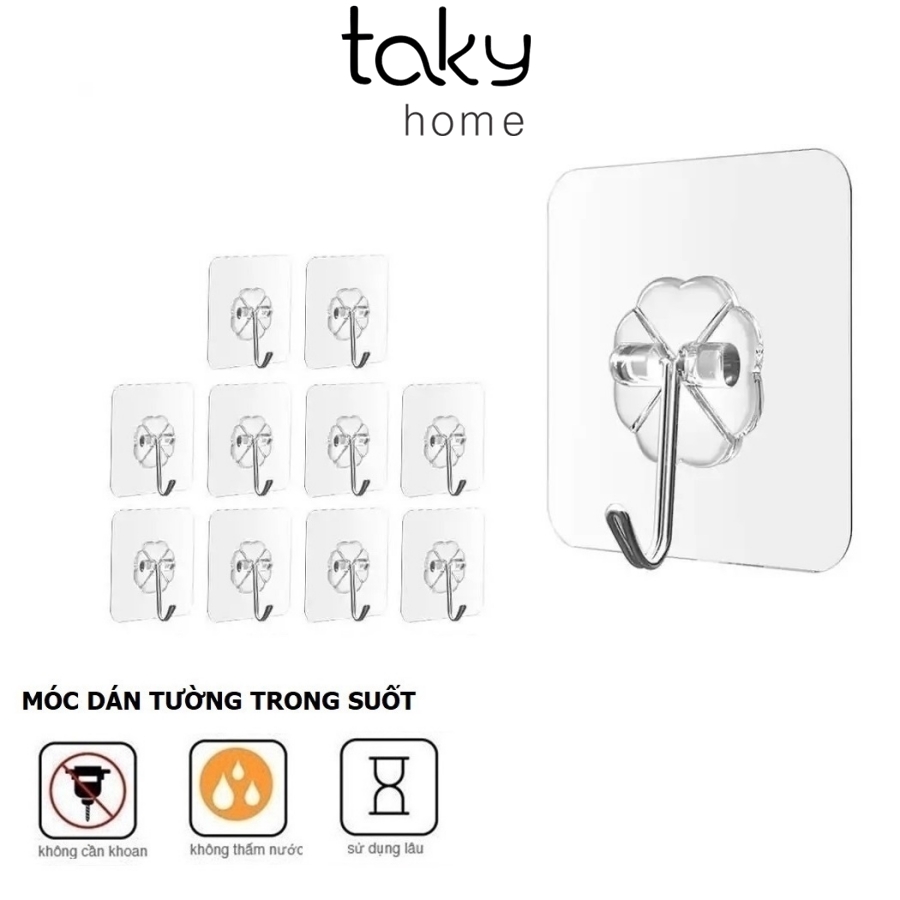 10 Móc Treo Trong Suốt Đa Năng, Móc Treo Chìa Khóa, Móc Dán Tường, Móc Treo Đồ Dùng Gia Đình. TakyHome 2213Set10