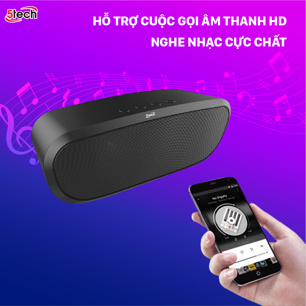 Loa bluetooth 5TECH BS1 hàng chính hãng, loa mini cầm tay di động âm thanh sống động, âm bass siêu trầm nghe nhạc cực đỉnh dành cho điện thoại, máy tính,...