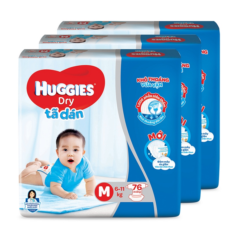 Combo 3 Gói Tã dán huggies M76 (5-10kg)