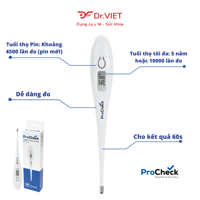 Nhiệt Kế Điện Tử Dạng Bút ProCheck MT16F1 Chính Hãng. Sử Dụng Đo Dễ Dàng, Kết Quả Đo Nhanh Chóng, Chức Năng Phát âm Báo