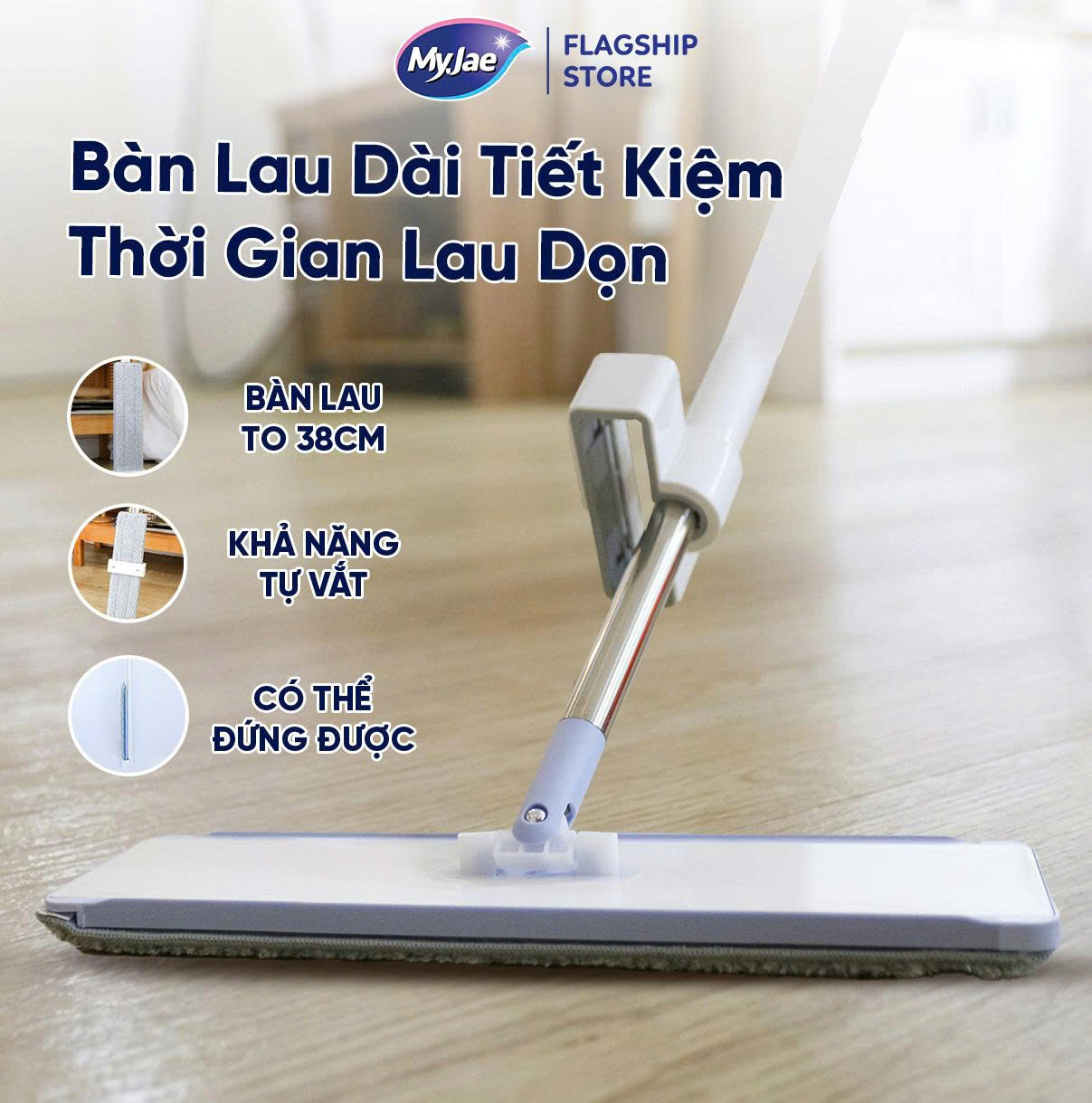 Cây lau nhà sợi Microfiber tự vắt 380Plus MyJae