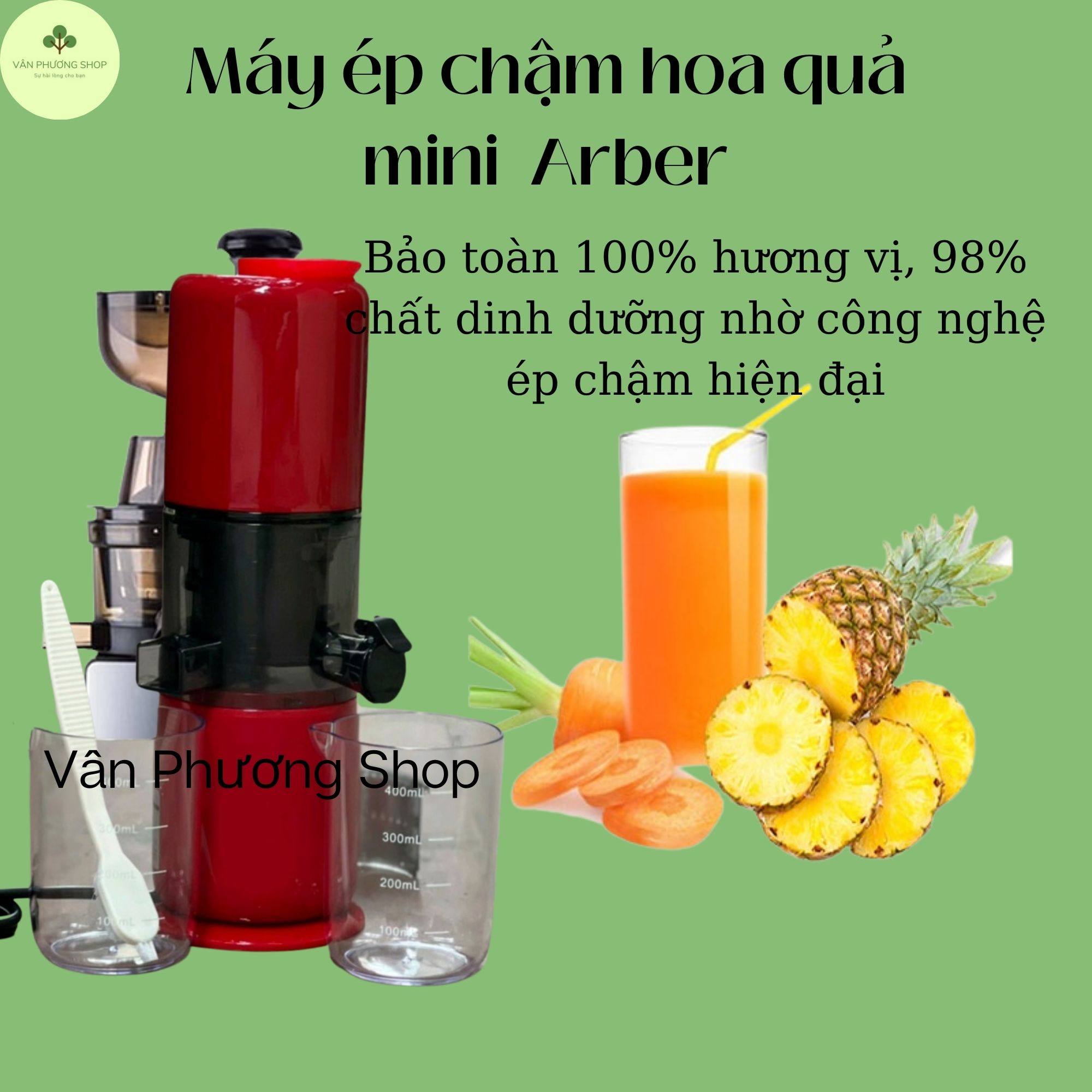 Máy Ép Chậm Trái Cây Mini ArBer MEC2068MĐ Màu Đỏ Trẻ Trung Vân Phương Shop - Hàng Chính Hãng