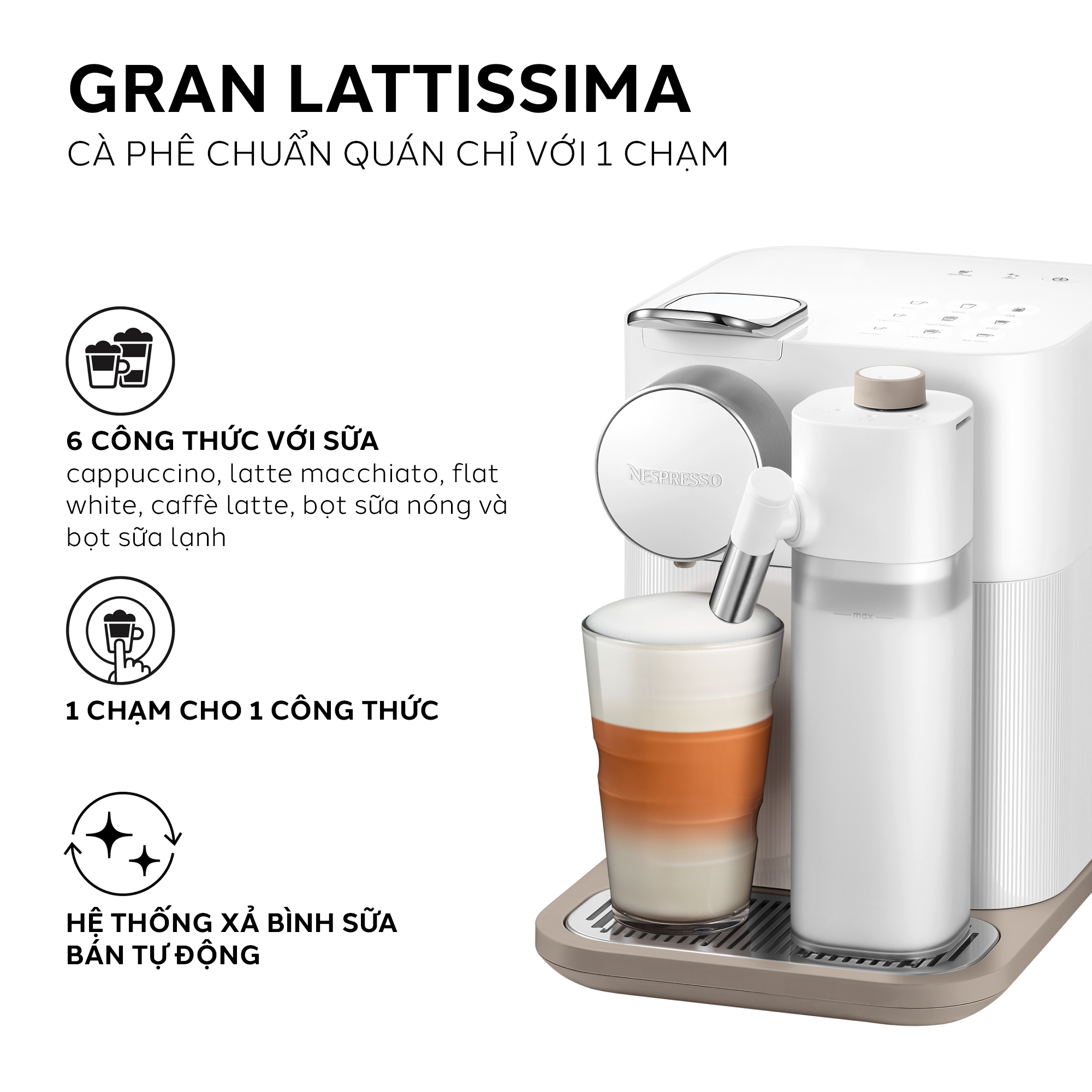 Máy pha cà phê Nespresso Gran Lattissima Trắng - Hàng chính hãng