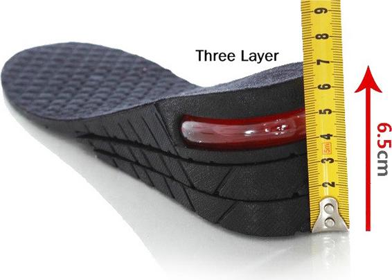 Lót giày tăng chiều cao cao su nguyên bàn 3 lớp cao 6.5 cm (Màu Đen)