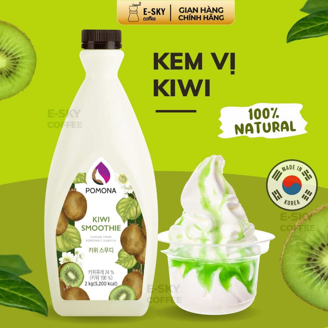 Mứt Kiwi Pomona Kiwi Smoothie Nguyên Liệu Pha Chế Hàn Quốc Chai 2kg