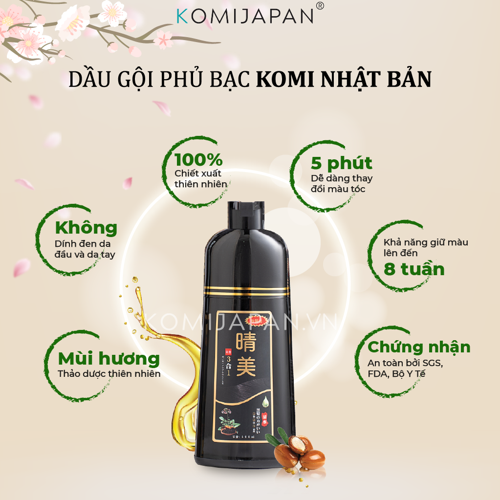 Dầu gội phủ bạc thảo dược thiên nhiên Komi Nhật Bản