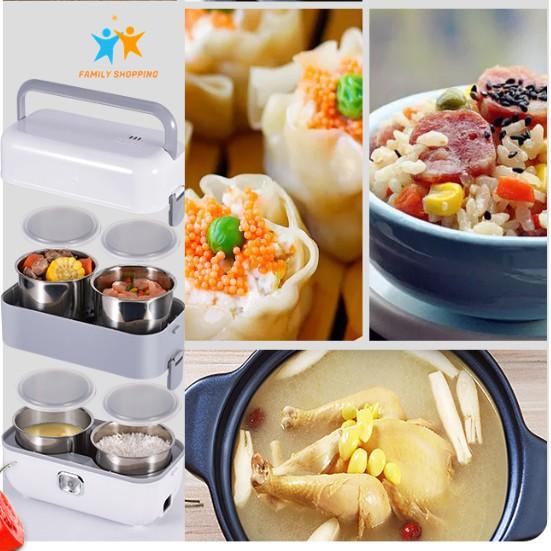 Hộp cơm cắm điện văn phòng Lunch Box tự nấu hộp cơm hâm nóng thức ăn 2 tầng 4 khay inox 304 có nắp chống tràn