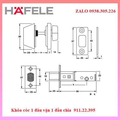 Khóa cóc 1 đầu vặn 1 đầu chìa Hafele 911.22.395