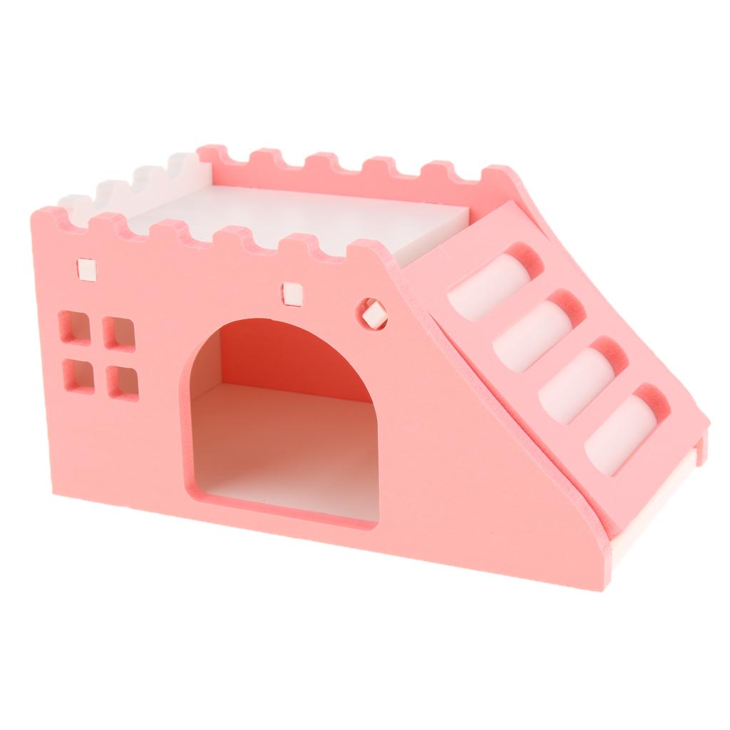 Hamster Hideout House Wood Living Hut Exercise Funny Nest Toy for Rat pink