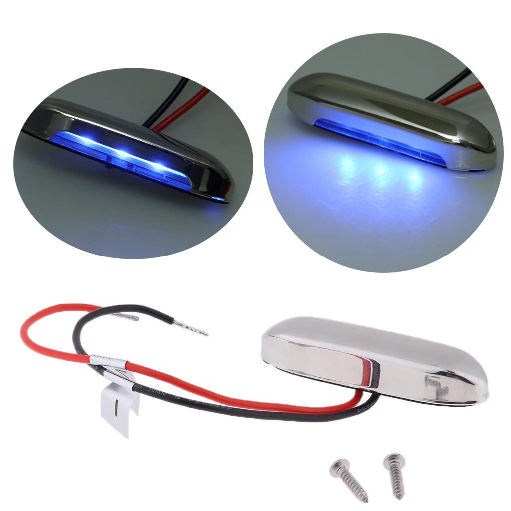 12V Oblong RV Boat Blue LED Step Stair Light Stainless Steel Clear Lens