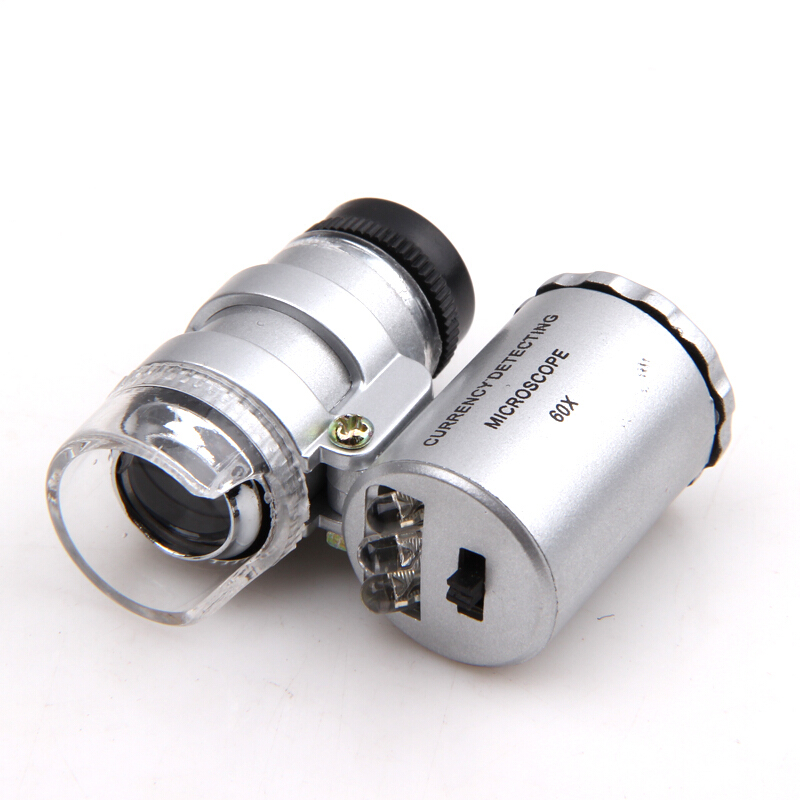 Kính lúp mini cầm tay độ phóng đại 60 lần có đèn gập