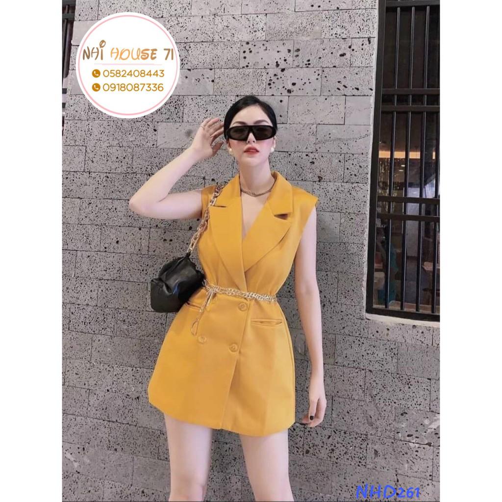Đầm Suông Cổ Vest NHIHOUSE71 Chất Liệu Kaki Siêu Xinh