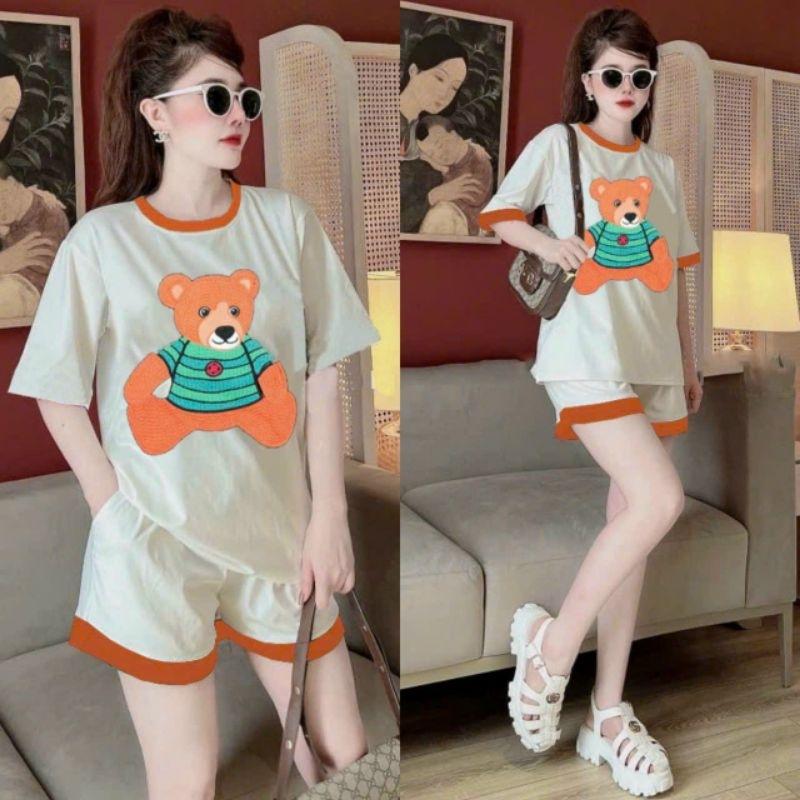 Sét đồ bộ đùi nữ đắp logo nhập quảng châu mẫu mới có bigsize chất đẹp, bộ đồ sort nữ mặc đi làm đi chơi mùa hè mát mẻ