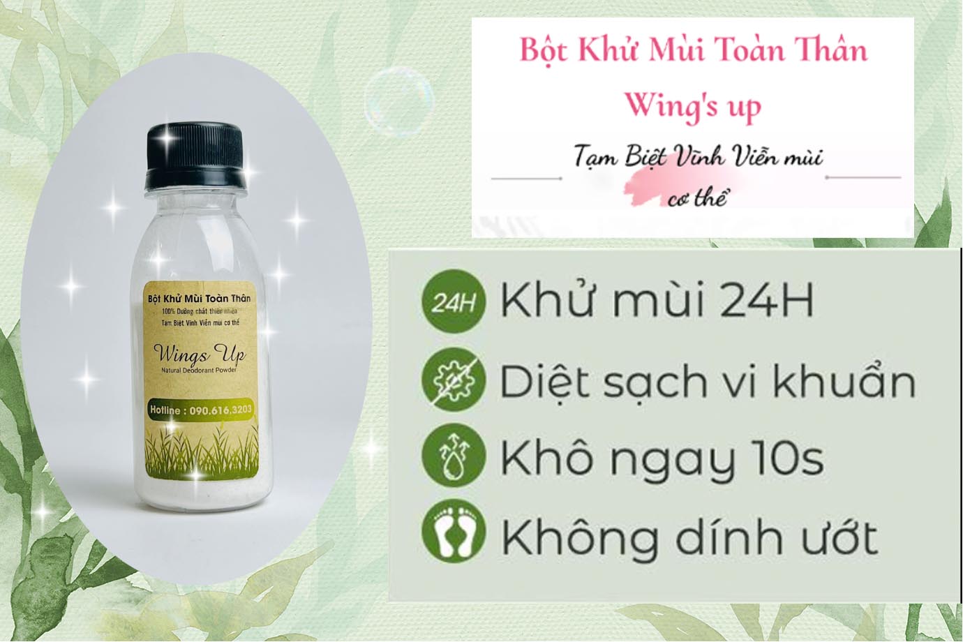 [ COMBO 2 lọ GIẢM 10K ] Bột Khử Mùi Toàn Thân Tạm biệt Hôi Chân Hôi Nách Giảm Thâm Nách 100% tự nhiên