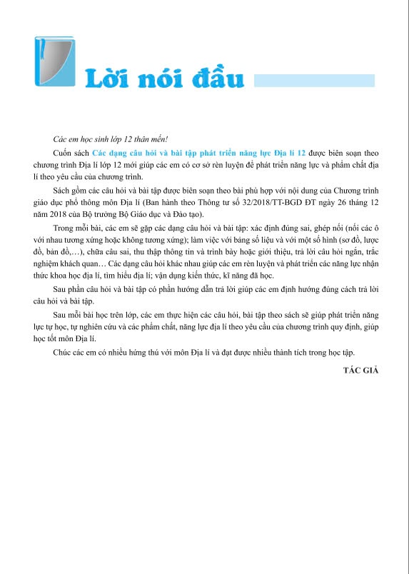 Sách - Các Dạng Câu Hỏi Và Bài Tập Phát Triển Năng Lực Địa Lí 12 - ndbooks