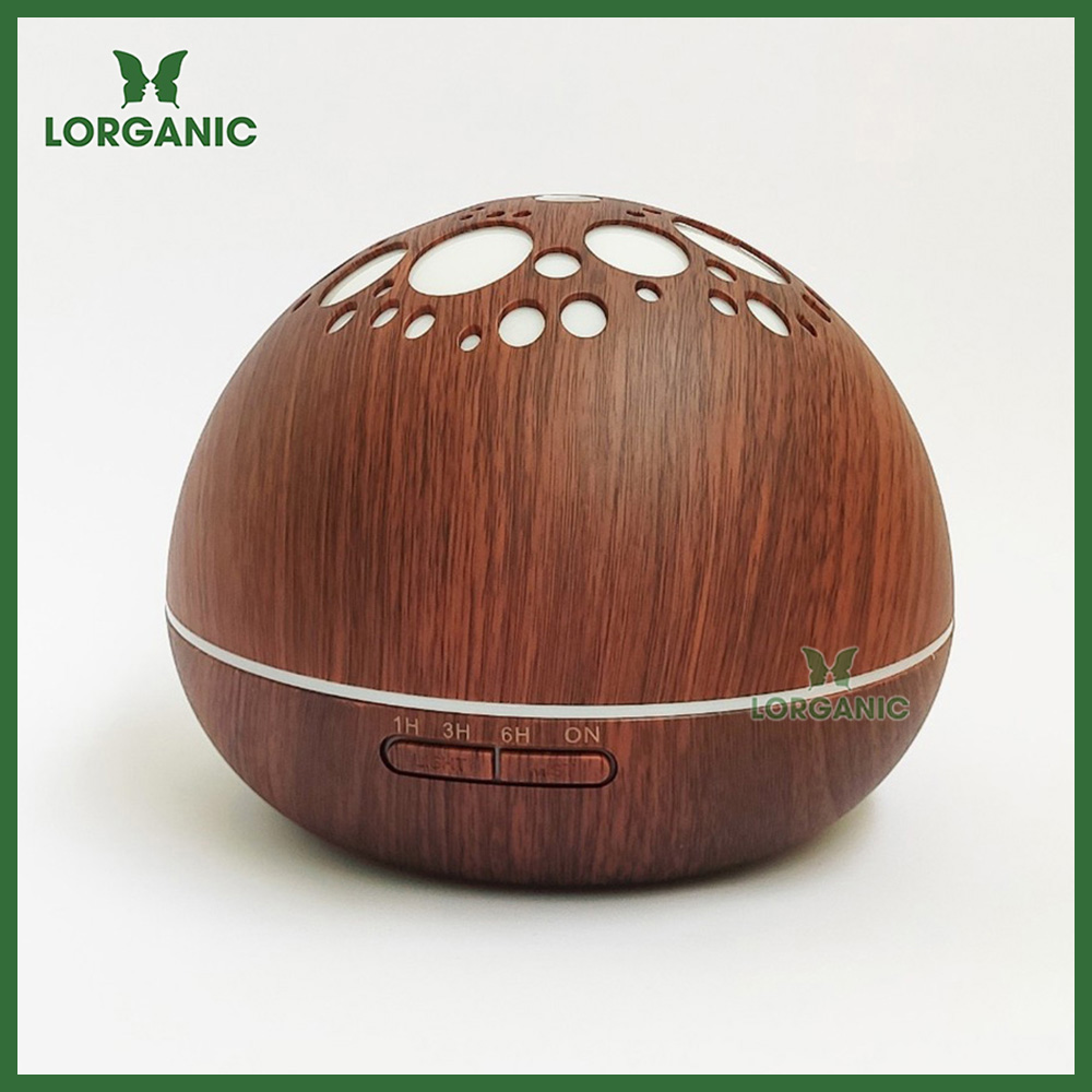 Combo máy khuếch tán/ máy xông tinh dầu Lorganic ánh trăng vân gỗ tối FX2041 + tinh dầu cam hương Lorganic / Phun sương sóng siêu âm/ Thích hợp xông phòng 15-40 m2.