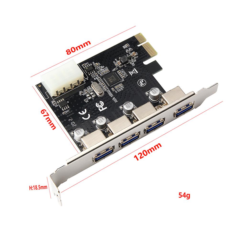 Thẻ mở rộng cổng PCI-E sang 4 cổng USB3.0 với giao diện nguồn 4Pin lớn cho máy tính để bàn