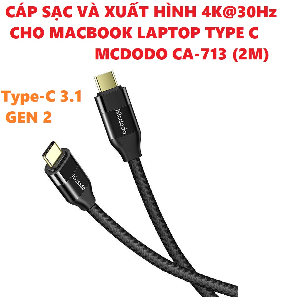 Cáp C to C USB3.1 Gen 2 sạc 100W truyền hình ảnh 4K Vention TAHHF/ mcdodo CA713 4K@30Hz _ Hàng chính hãng