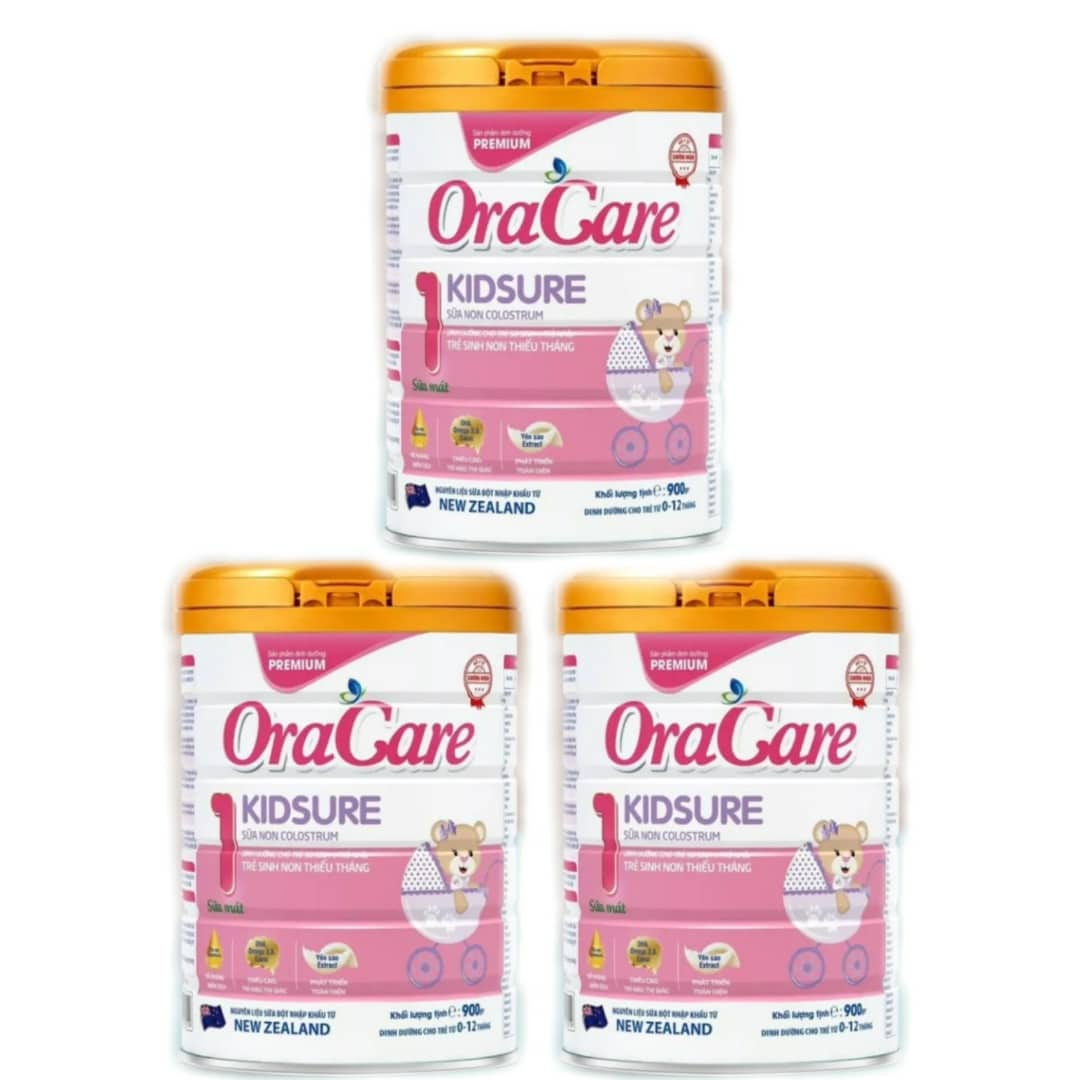 Combo 3 lon sữa OraCare Kids Sure lon 900g - Dinh dưỡng cho trẻ sơ sinh và trẻ nhỏ, dành cho bé 0 - 12 tháng tuổi.