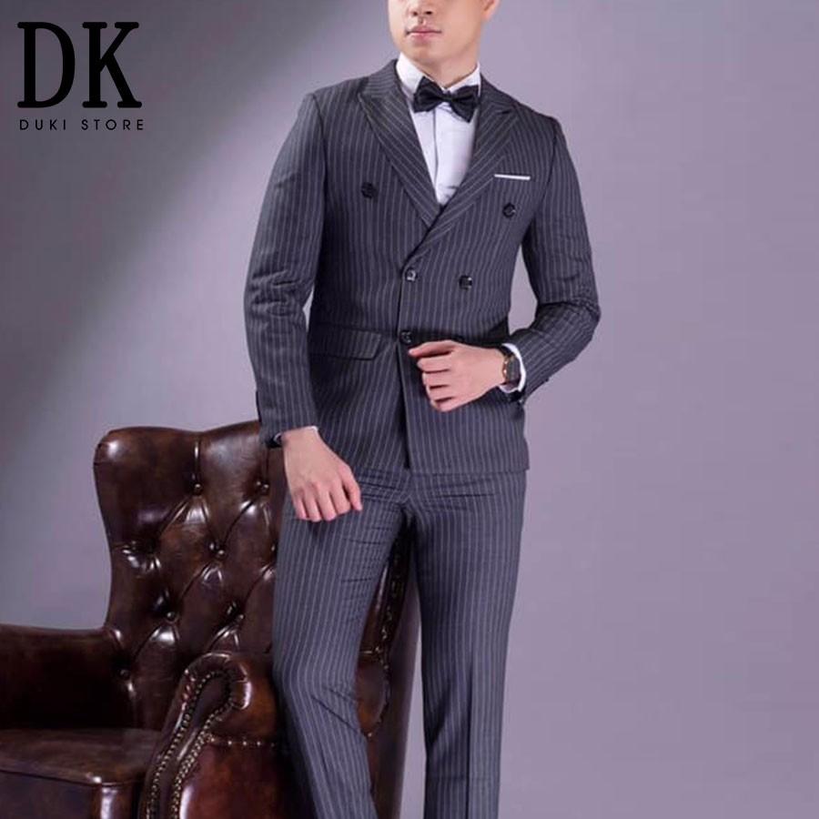 Bộ vest nam 6 cúc màu kẻ sọc xám đẹp - DUKI STORE