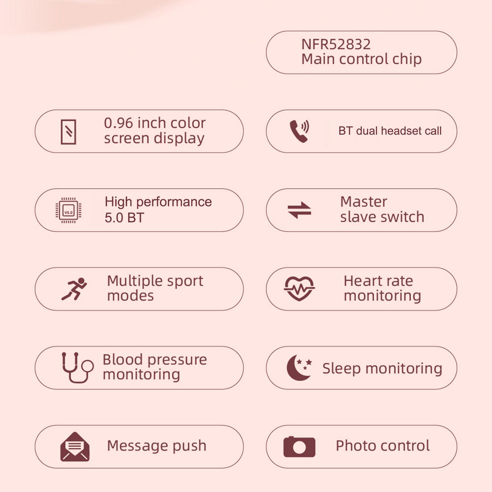 Đồng hồ thông minh 2 trong 1 TWS Earbuds Fitness Tracker True Wireless BT5.0 Tai nghe Bộ đếm bước đi Bộ theo dõi hoạt động của bộ đếm calo - Màu trắng