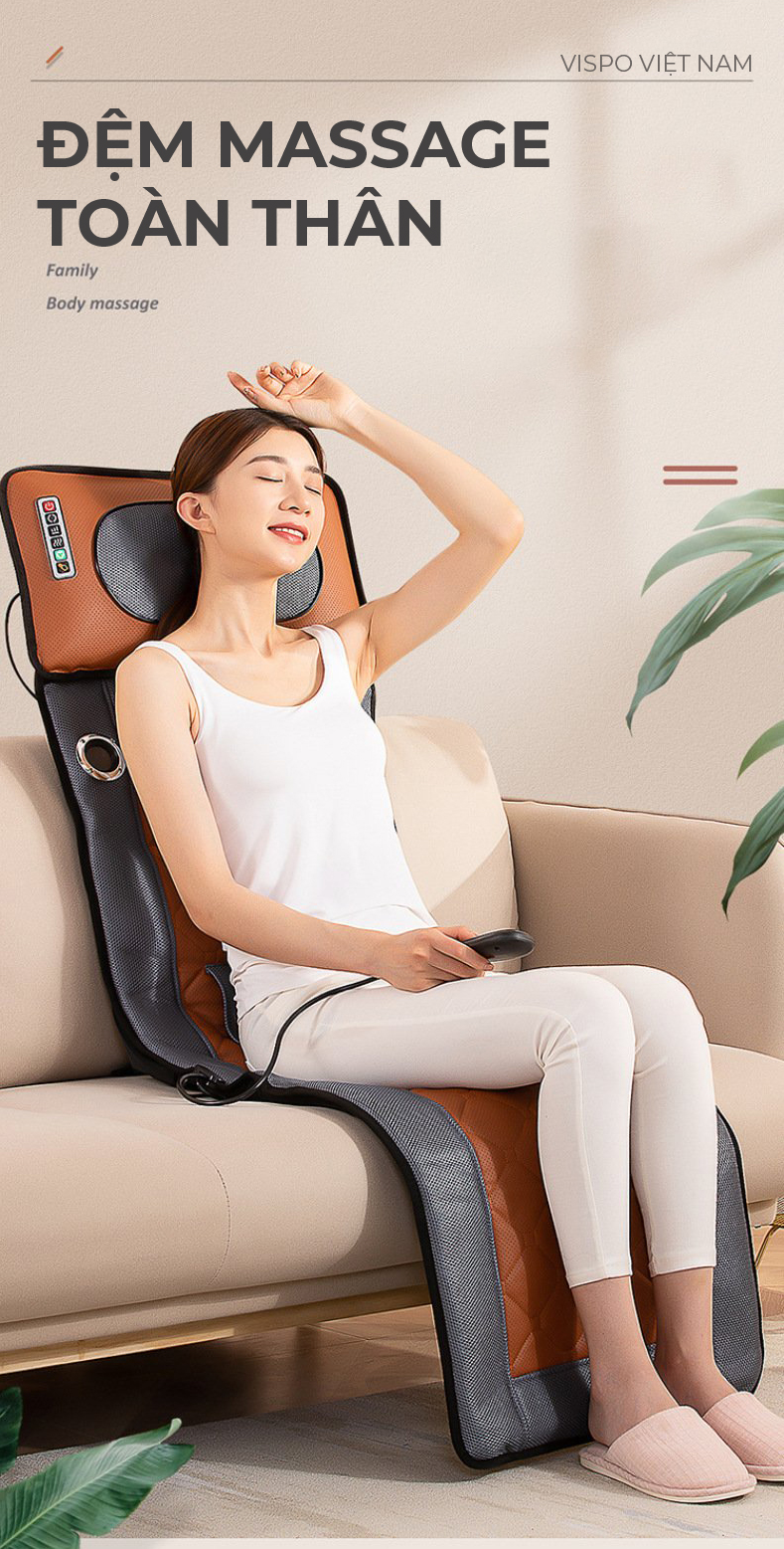 Đệm Massage Toàn Thân VP-N20D - Máy Massage Chất Liệu Da Cao Cấp, Công Nghệ Massage Hiện Đại 10 Điểm Rung Kết hợp Nhiệt Hồng Ngoại Và Bi Massage Cổ VaI, Gáy