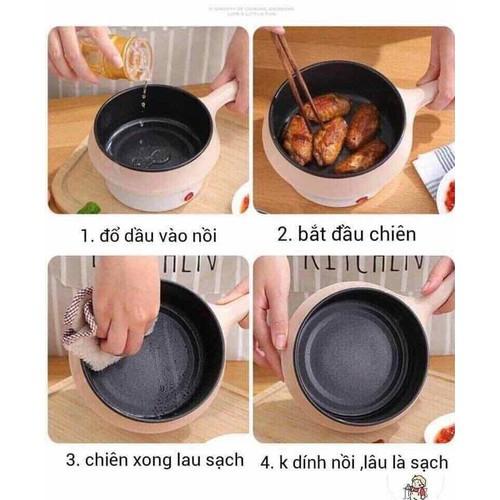 Nồi lẩu điện mini 2 tầng đa năng chống dính 18cm Tặng xửng hấp, Ca nấu mì nấu lẩu