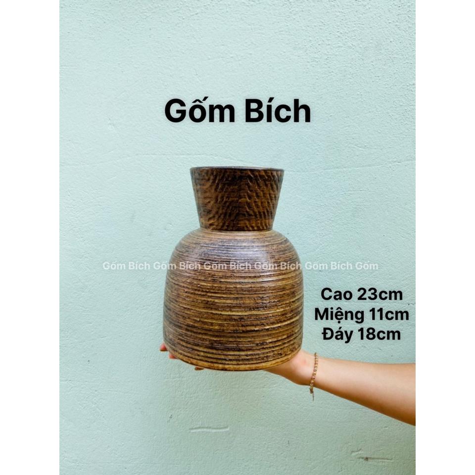 Bình Hoa Gốm Dáng Túi Tròn Lọ Hoa Men Mộc Gốm Sứ Bát Tràng - Gốm Bích