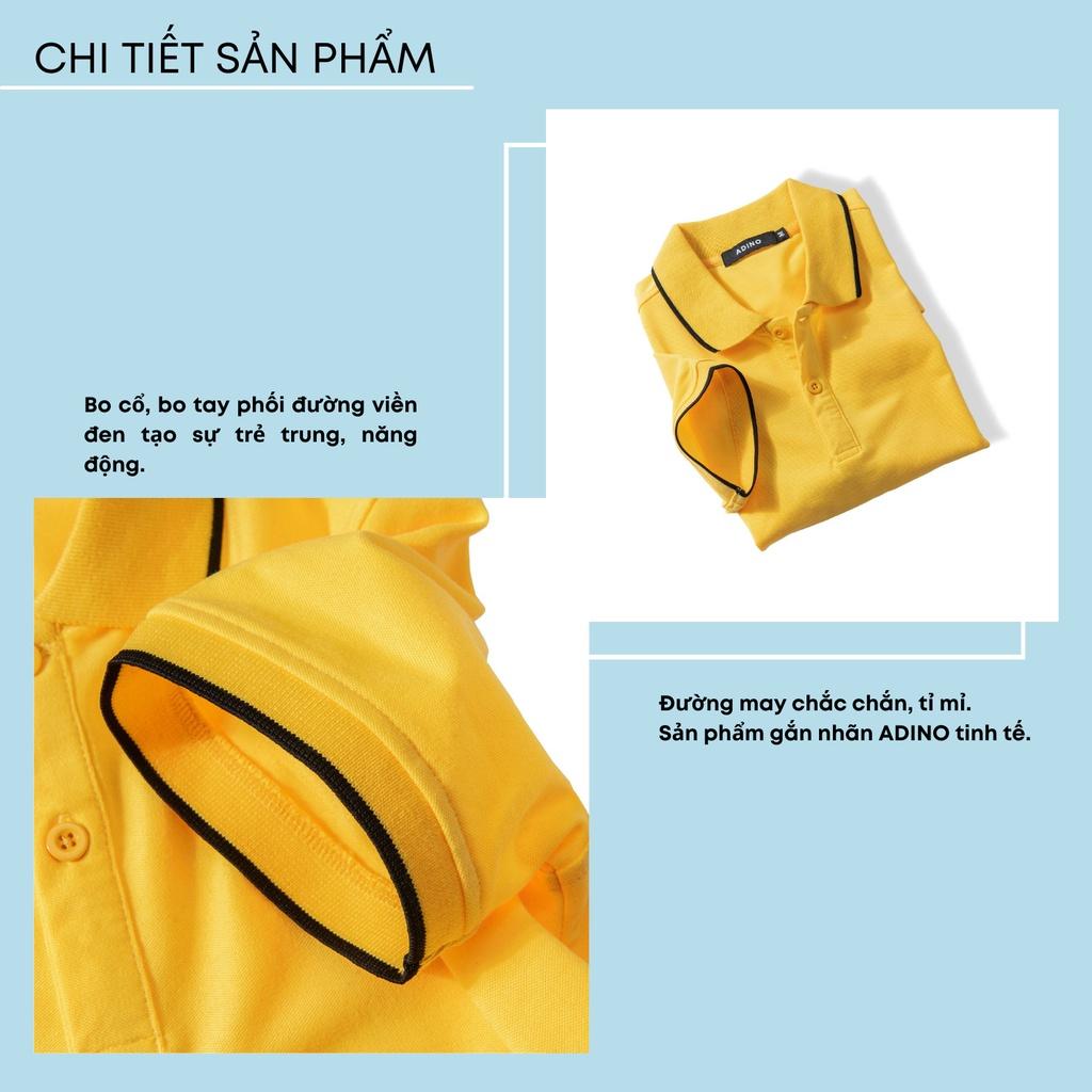 Áo polo nam ADINO màu vàng phối viền vải cotton co giãn dáng công sở slimfit hơi ôm trẻ trung AP74