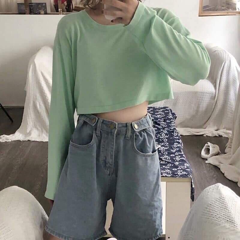ÁO TAY DÀI CROPTOP FORM RỘNG CÁ TÍNH HÌNH THẬT UP Ở CUỐI