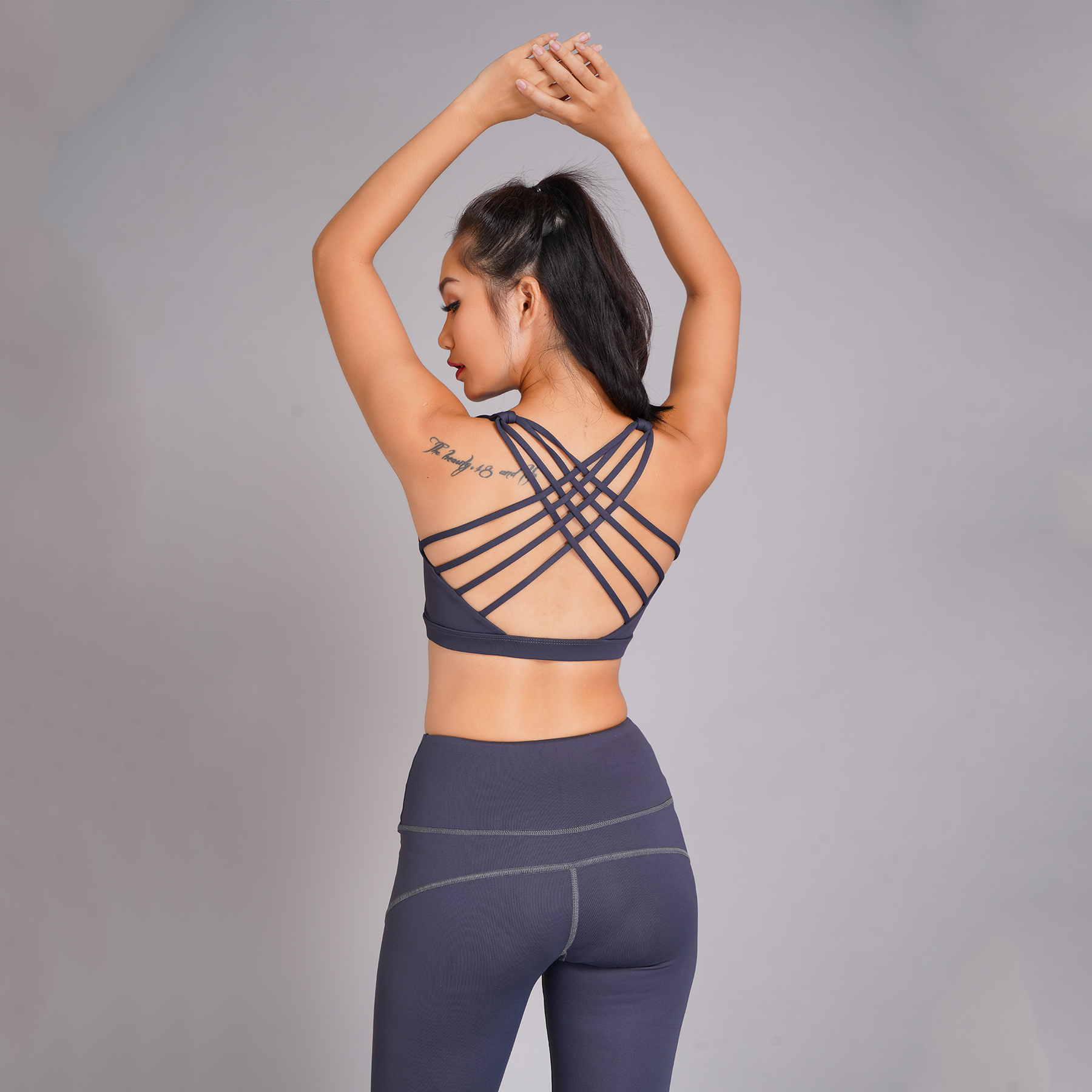 Set đồ tập Yoga Gym 8 dây Thiết kế cao cấp Hibi Sports Mã H101 - Áo bra 8 dây - Quần lưng cao phối lưới tôn dáng - Áo có mút nâng ngực