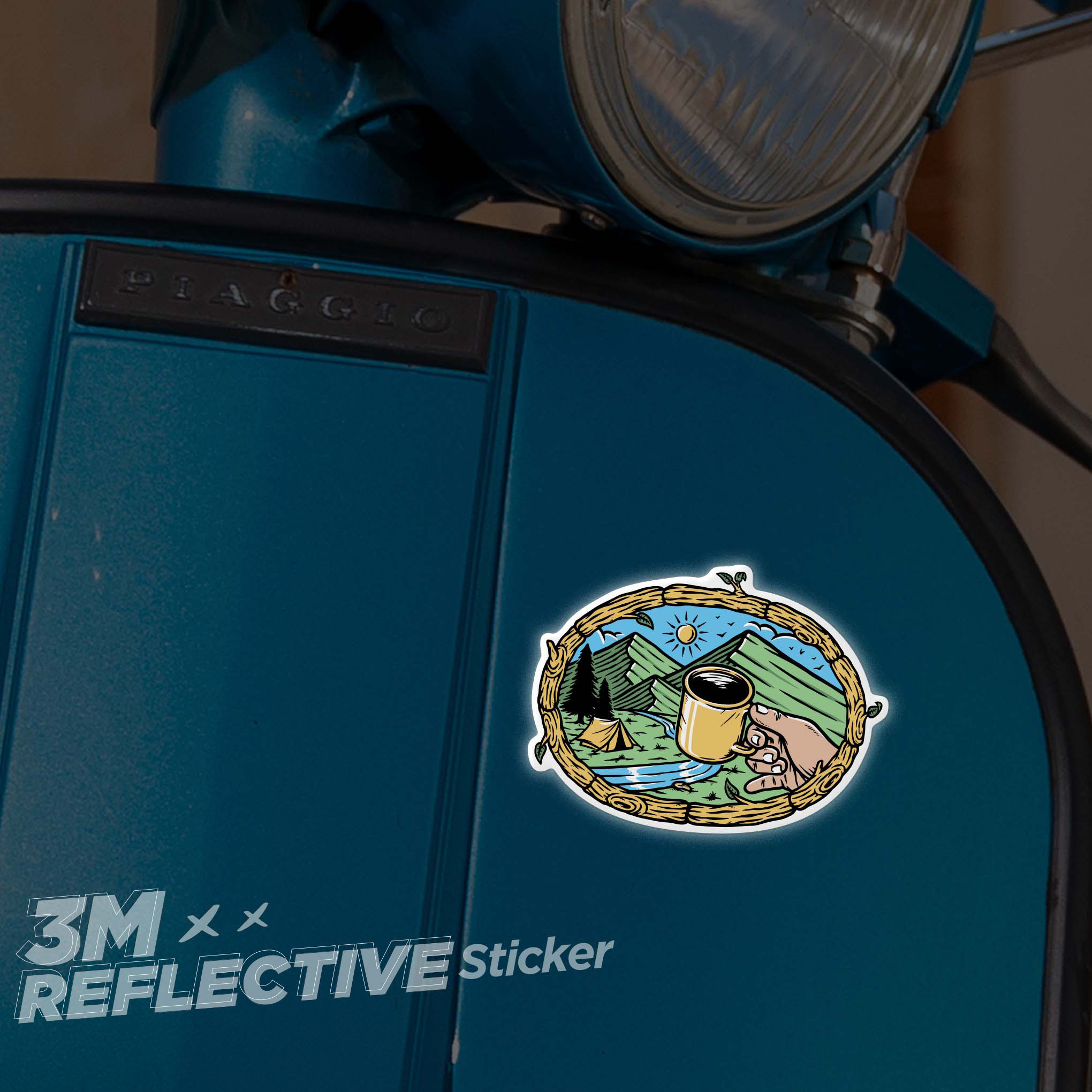ENJOYING COFFEE IN THE MOUNTAINS 3M - Reflective Sticker Die-cut Hình dán phản quang STICKER FACTORY