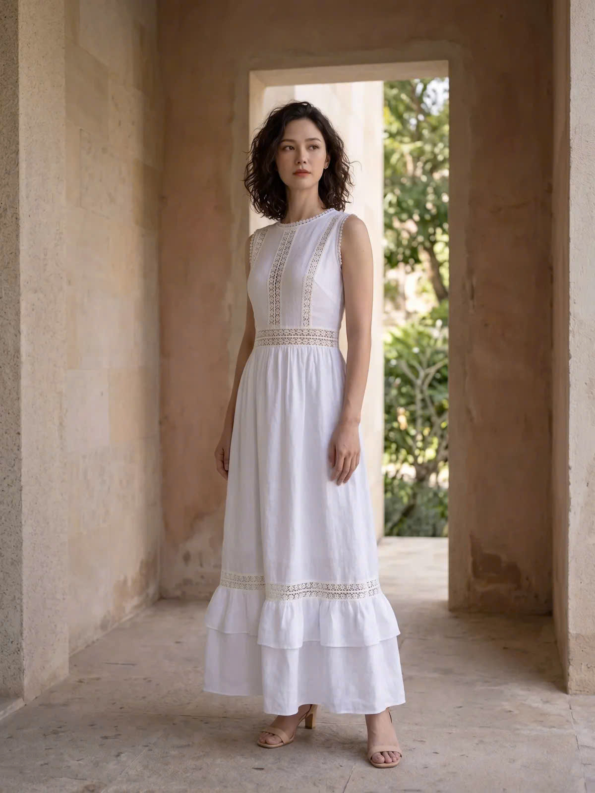 Đầm Maxi Phối Ren Linen Trắng Minh Duyên Dre237 Thời trang Hity