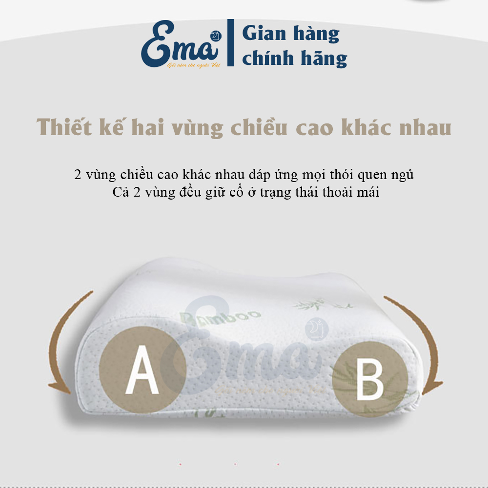 Gối ngủ cao su non vỏ sợi tre kháng khuẩn cao cấp cho người lớn EMA - Phong cách Nhật Bản - Chống đau mỏi cổ vai gáy, ngủ ngáy - KT 50x30x10cm