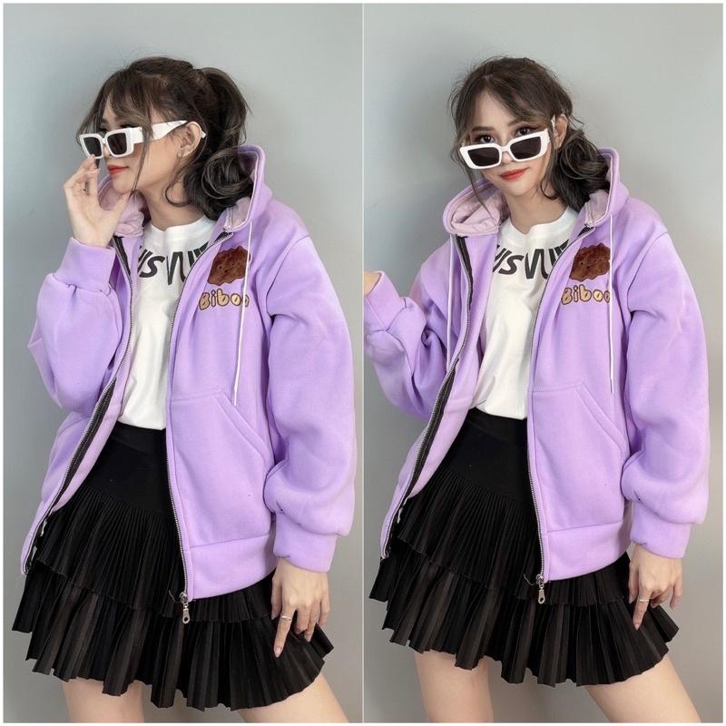 Áo khoác nỉ bông thêu gấu dày dặn form rộng quảng châu áo khoác chống nắng thêu GẤU BIB00 - TOPTEEN 3423