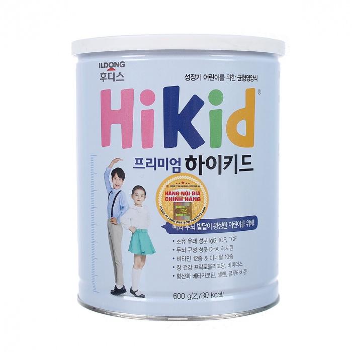 Sữa bột Hikid Hàn Quốc hộp 600g cho trẻ từ 1-9 tuổi vị Vani/Socola/Premium