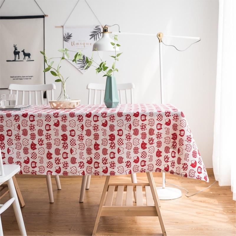Khăn Bàn Vải Canvas Vải Bố Trang Trí Decor Picnic Hoạ Tiết Mèo