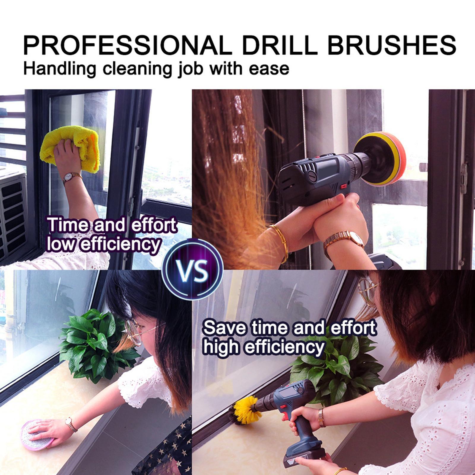 5Pcs Home Drill Brush Attachment - Bathroom Surfaces Tub, Shower, Tile and Grout All Purpose Power Scrubber Cleaning Kit Grout Drill Brush Set