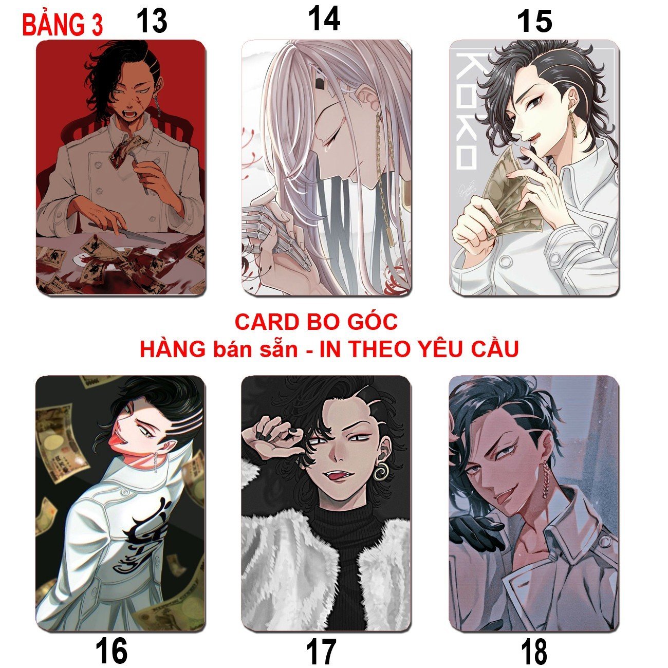 Card hình Kokonoi Hajime 6 ảnh khác nhau/ Thẻ card kokonoi Hajime kịch trường takemiki Tokyo Revengers