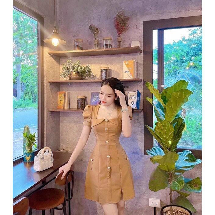 ĐẦM XÒE CỔ VUÔNG TAY PHỒNG ĐÍNH NÚT NGỌC 14115